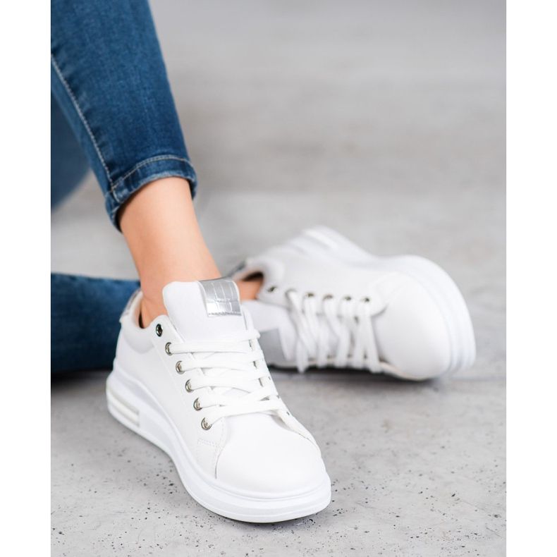 Weide Pantofi sport cu inserții argintii alb 1