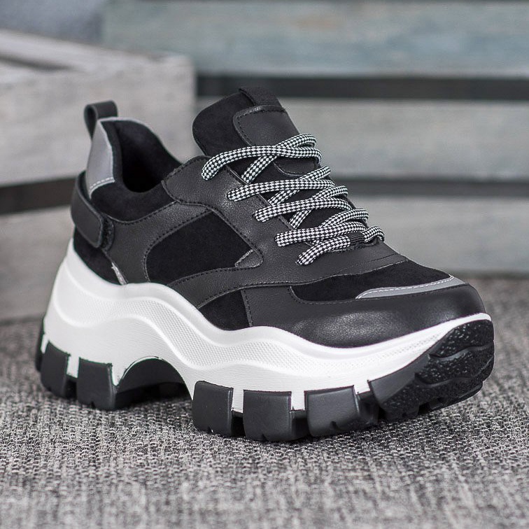 Weide Adidași negri pe platformă negru 1