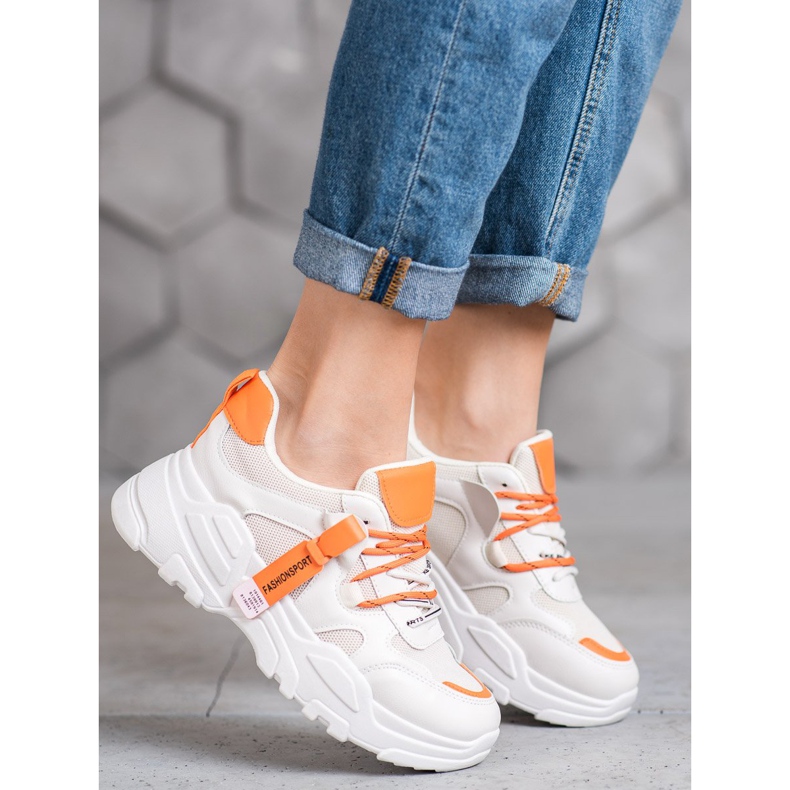 SHELOVET Adidași sport de modă bej portocale 1