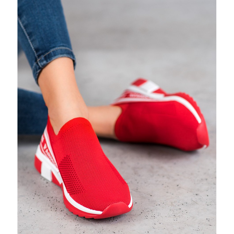 SHELOVET Moda ajurată Slipony alb roșu 1