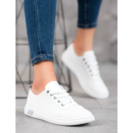 SHELOVET Adidași ajurati cu piele ecologică alb gri 2