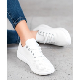 SHELOVET Adidași ajurati cu piele ecologică alb gri 1