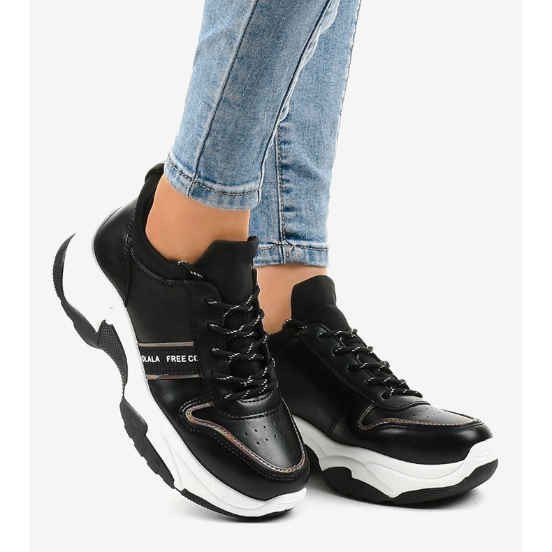 Adidași la modă din piele ecologică B0-189 negru 2 Adidași la modă din piele ecologică B0-189 negru 2