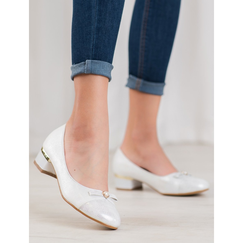 SHELOVET Pompele elegante cu o perlă alb gri 2