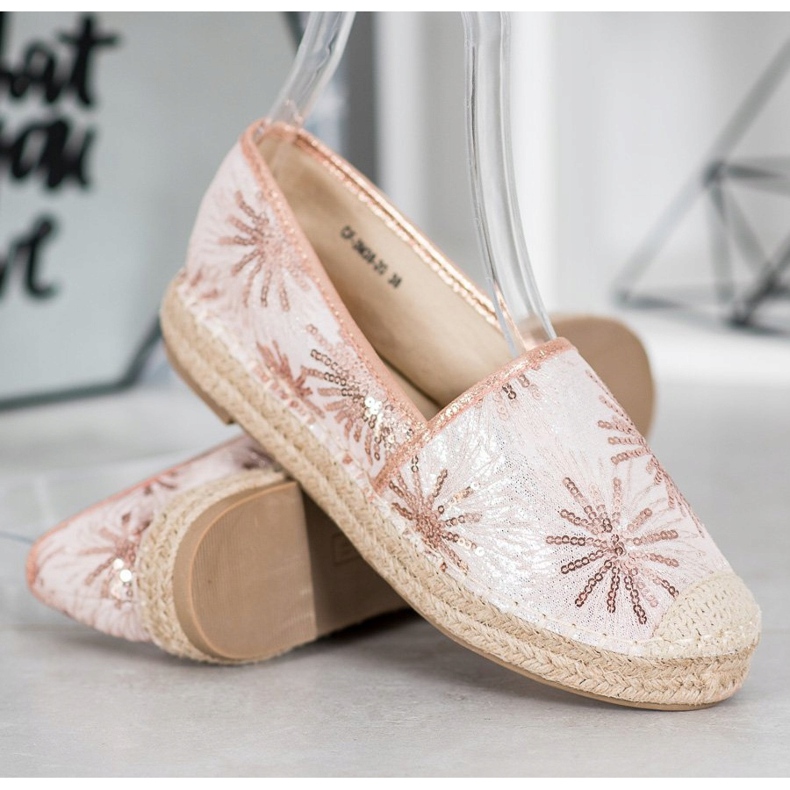 Best Shoes Espadrile cu paiete roz 1