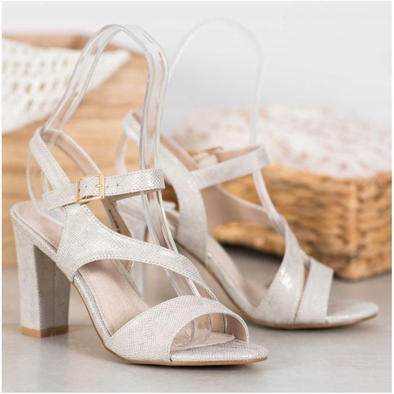 Goodin Sandale elegante cu sclipici gri de aur 1