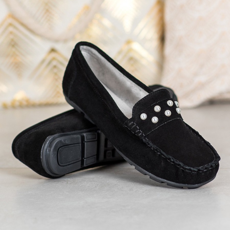 Filippo Mocasini din piele cu perle negru 1