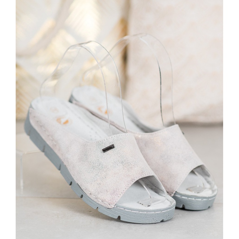 Goodin Papuci confortabili din piele gri 2