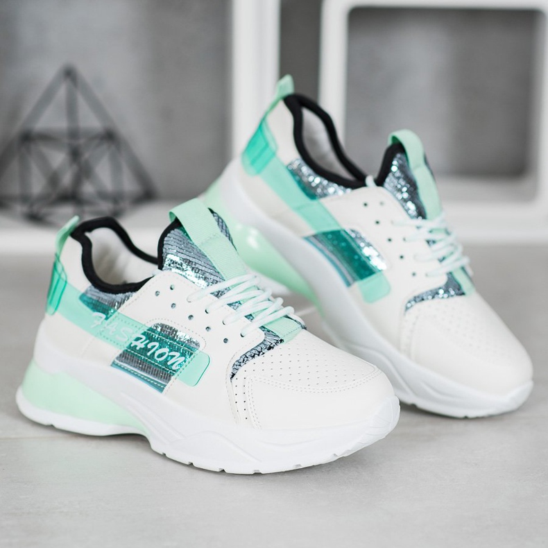 SHELOVET Adidași de modă albi verde 1