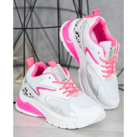 Ideal Shoes Adidași cu inserții roz alb multicolor 2