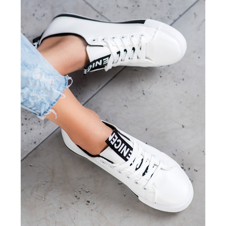 SHELOVET Adidași cu piele ecologică frumos alb 2