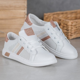 SHELOVET Pantofi sport albi cu sclipici galben 1