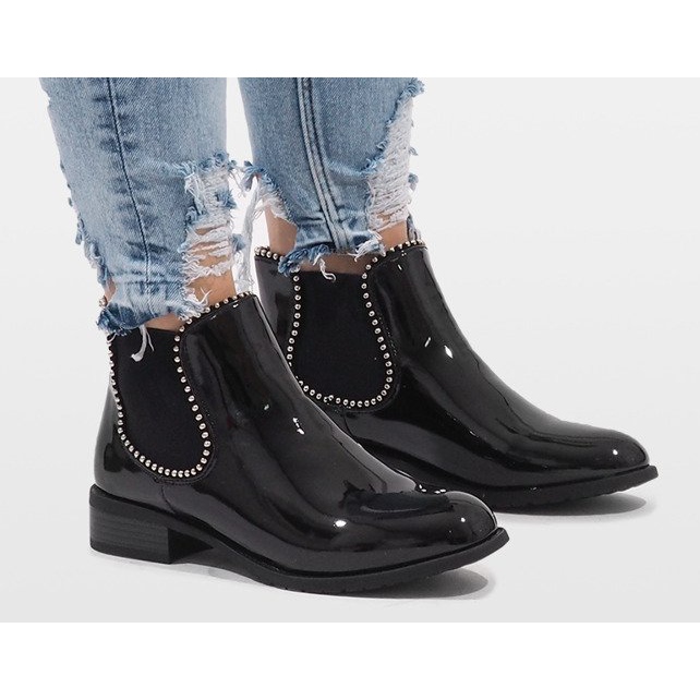 Cizme negre din piele lacată BO-237 # negru 2