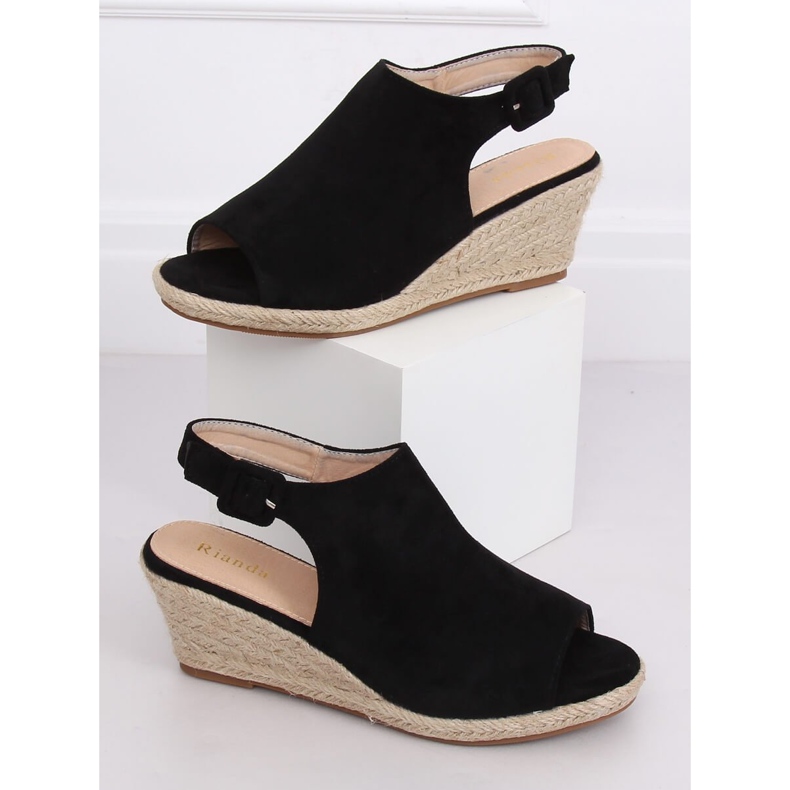 Espadrile negre pe pene F3303 Negru 1