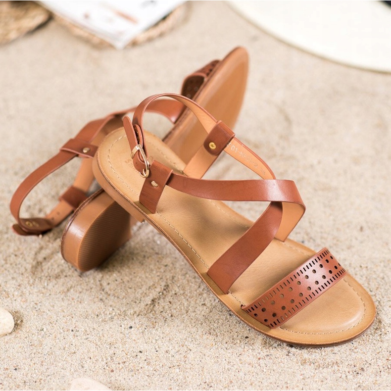 Small Swan Sandale maro cu piele ecologică 1