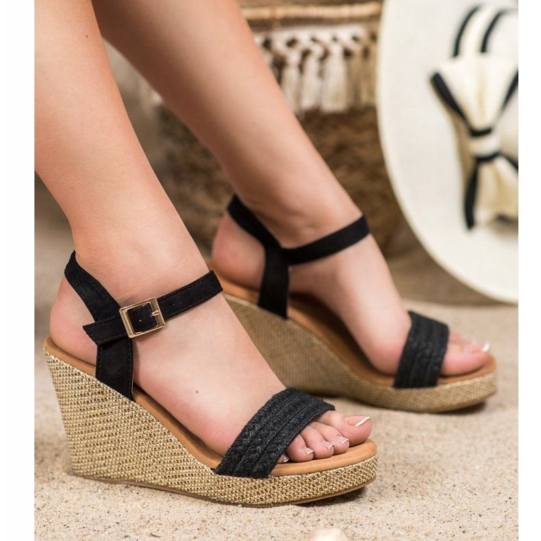 SHELOVET Sandale cu pene elegante negru 1