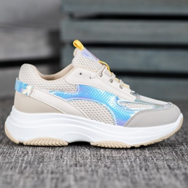 Bona Adidași bej cu plasă alb gri multicolor 1