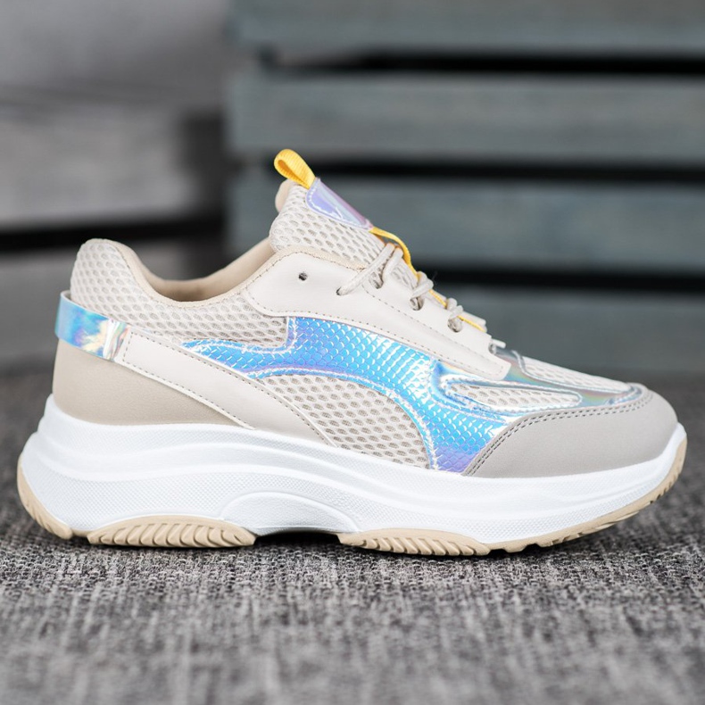 Bona Adidași bej cu plasă alb gri multicolor 1