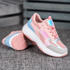 Bona Adidași roz cu plasă albastru gri 2