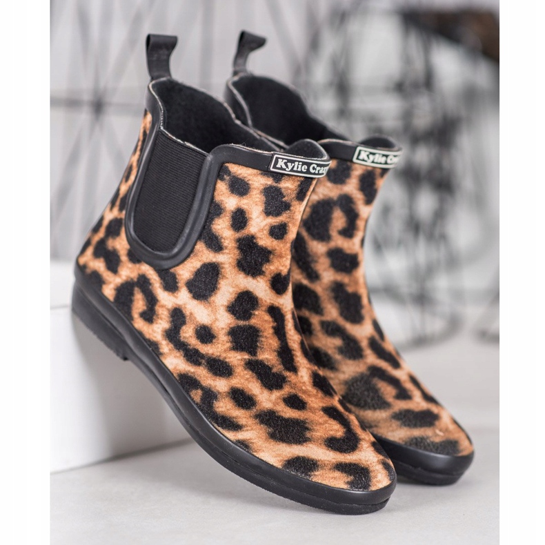 Kylie Wellies din piele de căprioară cu imprimeu leopard maro negru 1