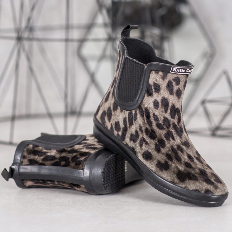Kylie Wellies din piele de căprioară cu imprimeu leopard bej negru 1