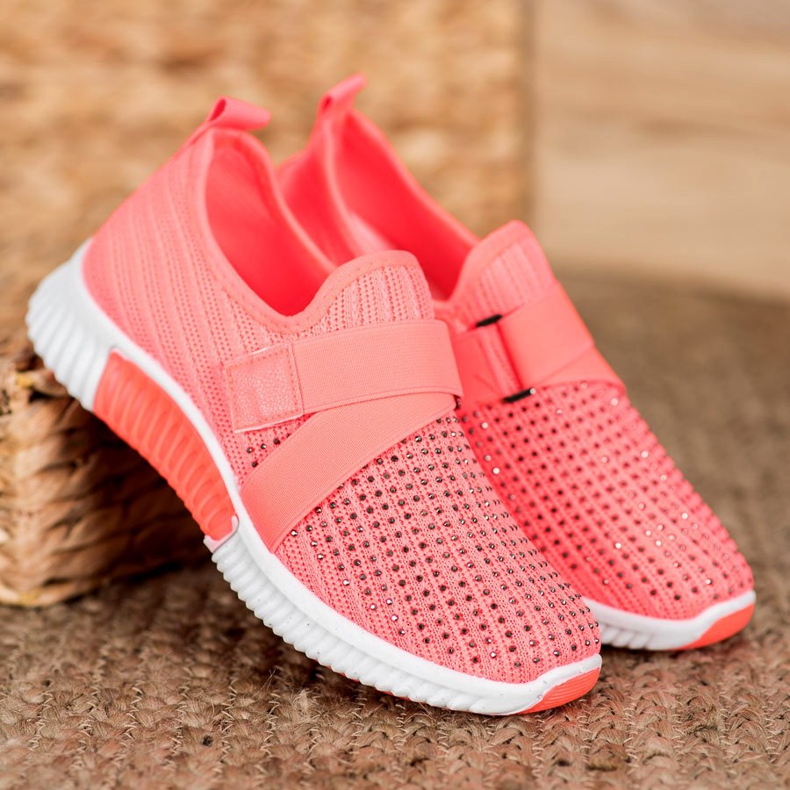 SHELOVET Sliponi roz cu cristale multicolor 1 SHELOVET Sliponi roz cu cristale multicolor 1