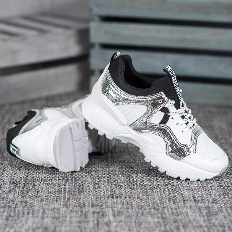 Bona Adidași de modă cu plasă alb gri 1