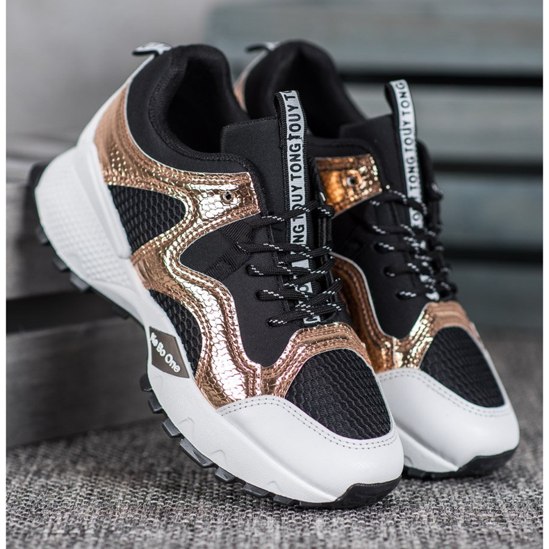 Bona Adidași de modă cu plasă negru galben 1