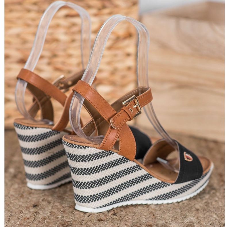 Goodin Sandale cu pană la modă maro negru multicolor 2 Goodin Sandale cu pană la modă maro negru multicolor 2