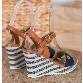 Goodin Sandale cu pană la modă maro albastru multicolor 1 Goodin Sandale cu pană la modă maro albastru multicolor 1