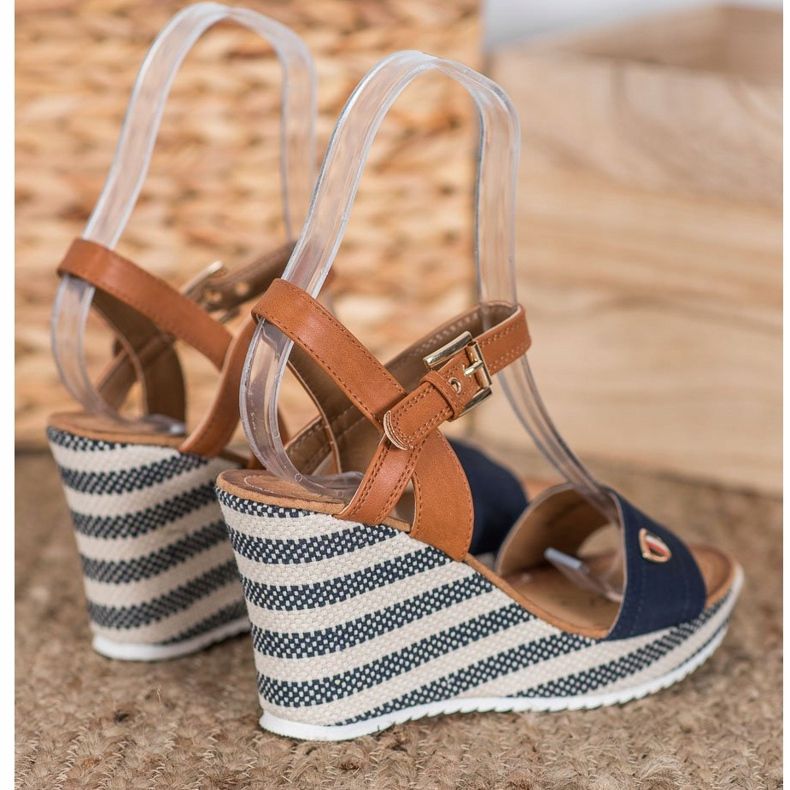 Goodin Sandale cu pană la modă maro albastru multicolor 1