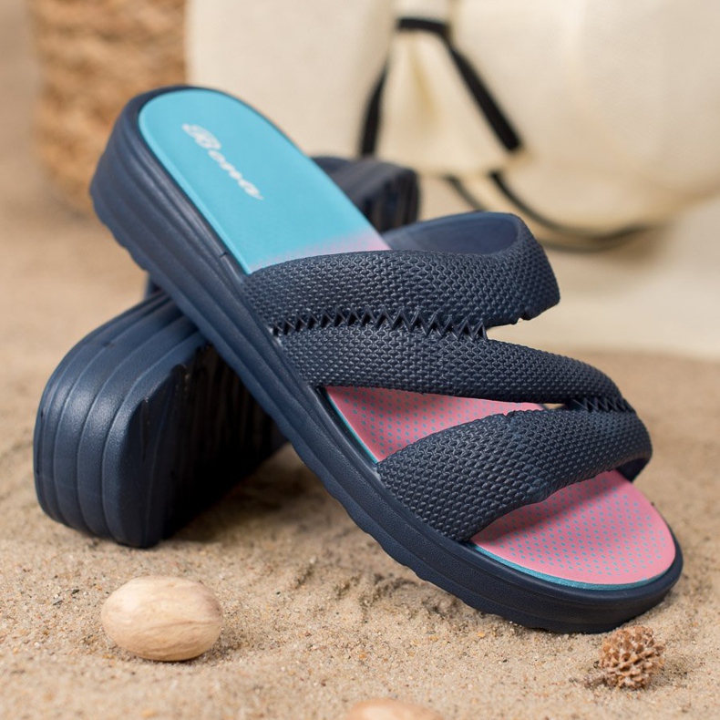 Bona Papuci confortabili de culoare albastru marin 1