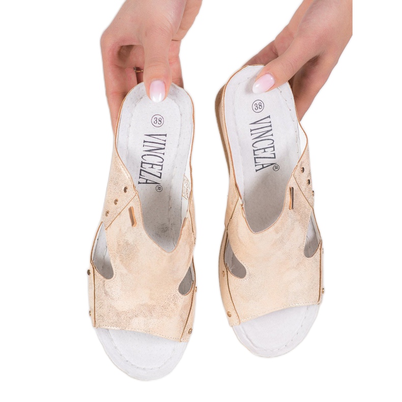 Sandale cu toc VINCEZA de aur 2