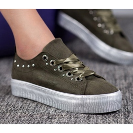 SHELOVET Adidași din piele de căprioară verde 2