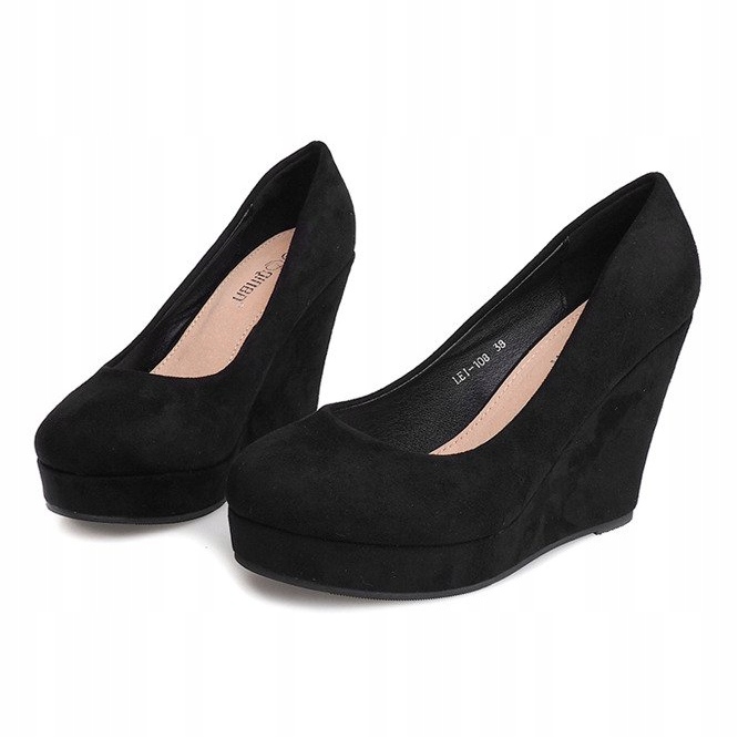 Pompe din piele de căprioară neagră pe panoul LEI-108 negru 2