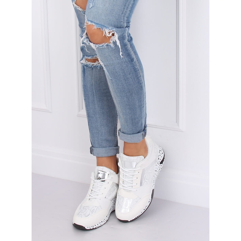 Încălțăminte sportă albă pe tocul de pană C131 Blanco 1