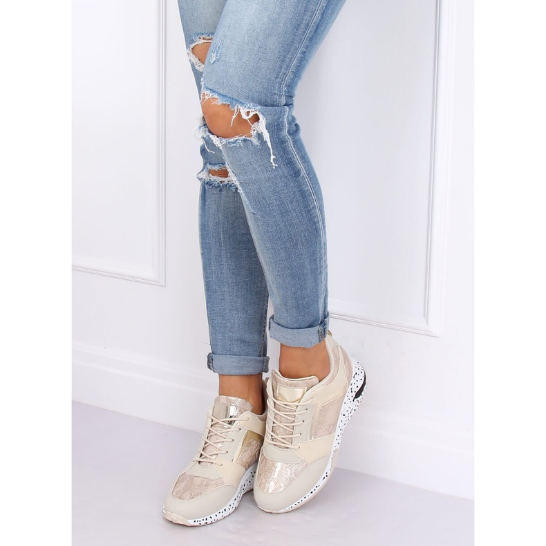 Pantofi sport beis bej și aurii 1