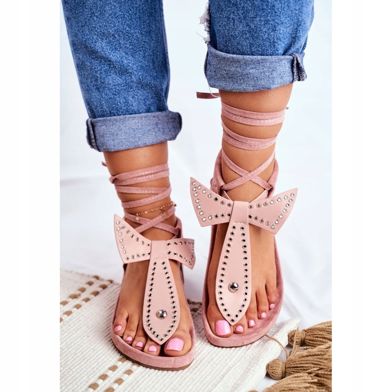 Sandale pentru femei Lu Boo, cu legături roz, praf japonez Mara 1