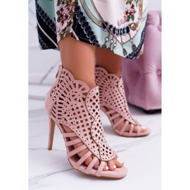 SEA Sandale din piele întoarsă pentru femei pe toc înalt Powder Pink Viviane roz 1