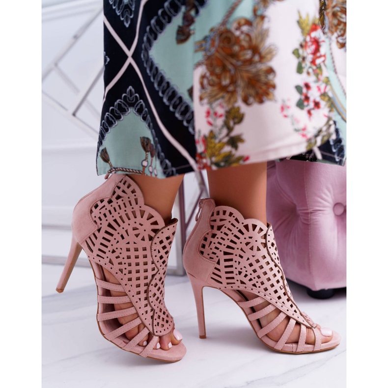 SEA Sandale din piele întoarsă pentru femei pe toc înalt Powder Pink Viviane roz 2