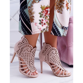 SEA Sandale din piele întoarsă bej pe toc înalt Viviane 2