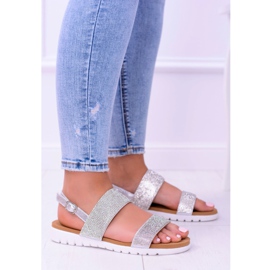 Sandale argintii Lu Boo pentru femei, cu zirconiu cubic perfect gri 5