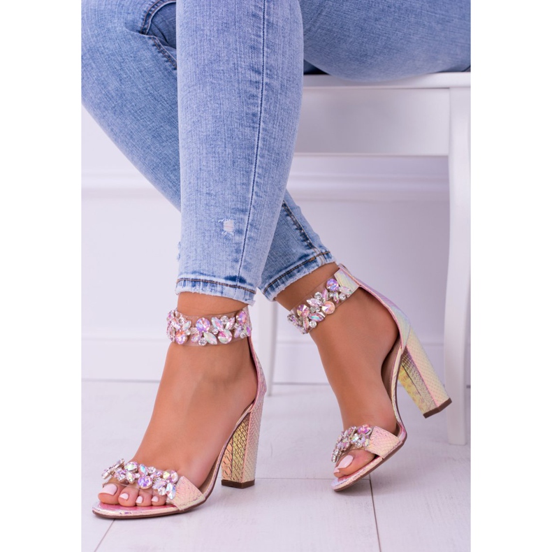 Lu Boo Sandale șampanie opalescente Lambada Pietre de stras roz galben 1