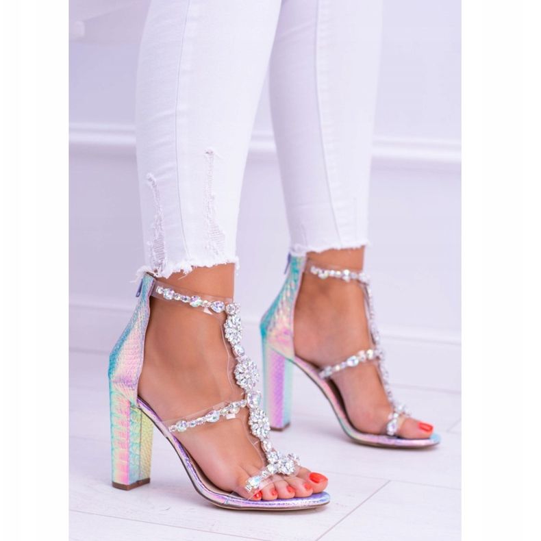 Sandale Lu Boo pe benzină violet cu strasuri Taylor multicolor 2