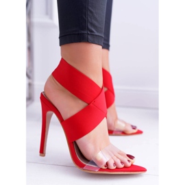 L.DAY Sandale de damă pe toc înalt cu curea largă Lumini roșii roșu 1