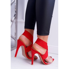 L.DAY Sandale de damă pe toc înalt cu curea largă Lumini roșii roșu 2