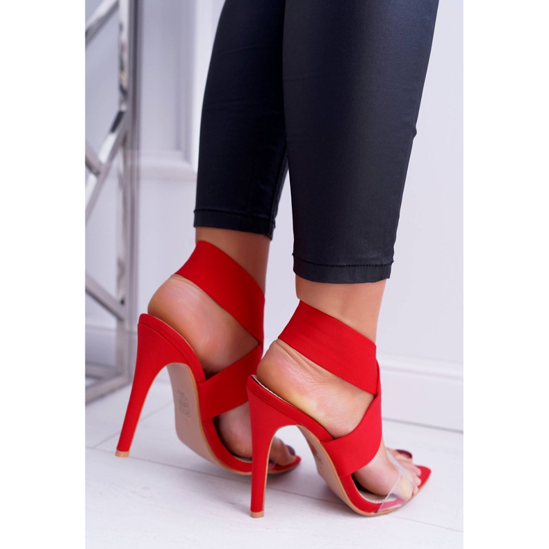 L.DAY Sandale de damă pe toc înalt cu curea largă Lumini roșii roșu 2