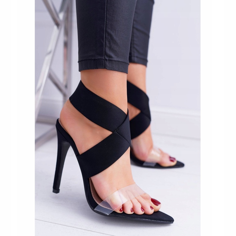 L.DAY Sandale pentru femei cu toc înalt, curea lată, negru 1