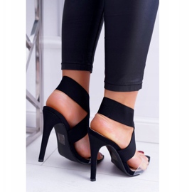 L.DAY Sandale pentru femei cu toc înalt, curea lată, negru 2