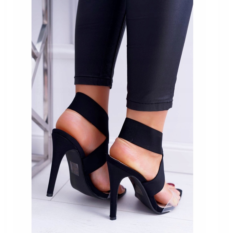 L.DAY Sandale pentru femei cu toc înalt, curea lată, negru 2